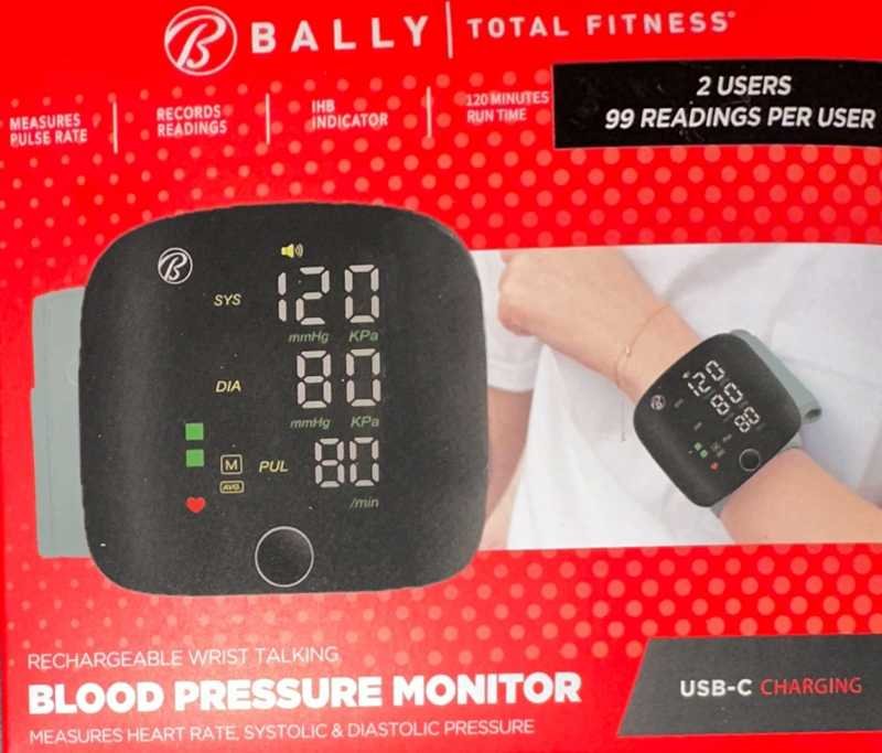 Bally Total Fitness Dual Use Rechargeable Talking Wrist Blood Pressure Monitor